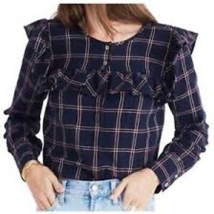Madewell plaid ruffle button down flannel size med